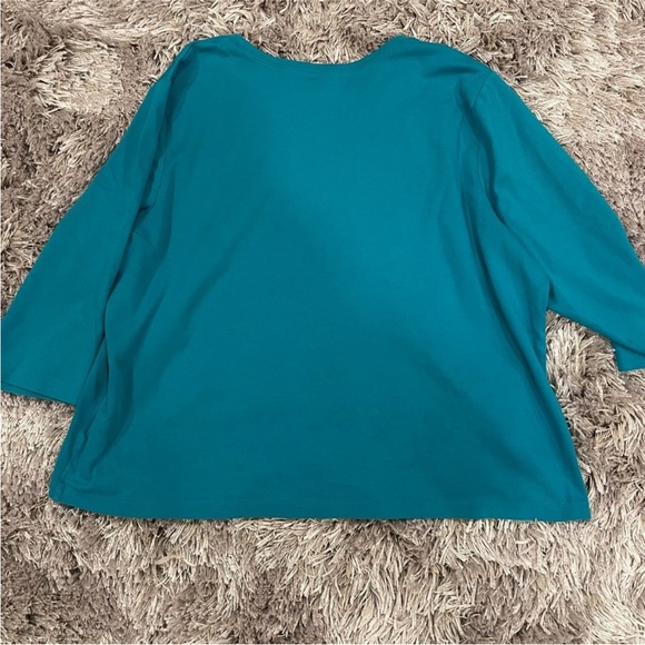 LL Bean Vneck Blue 3/4 Sleeve Shirt 3X - Picture 7 of 8